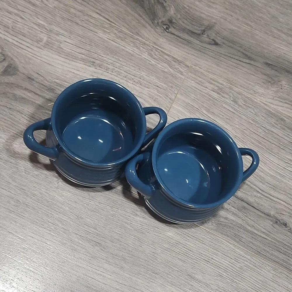 Set Of 2 California Pantry Dk Blue Crock Bowls
